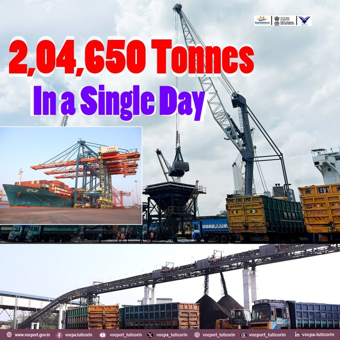 V.O. Chidambaranar Port Authority creates all time highest single day volume record